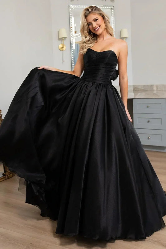 A-Line Empire Sweetheart Sleeveless Ruched Party Prom Dress With Bow
