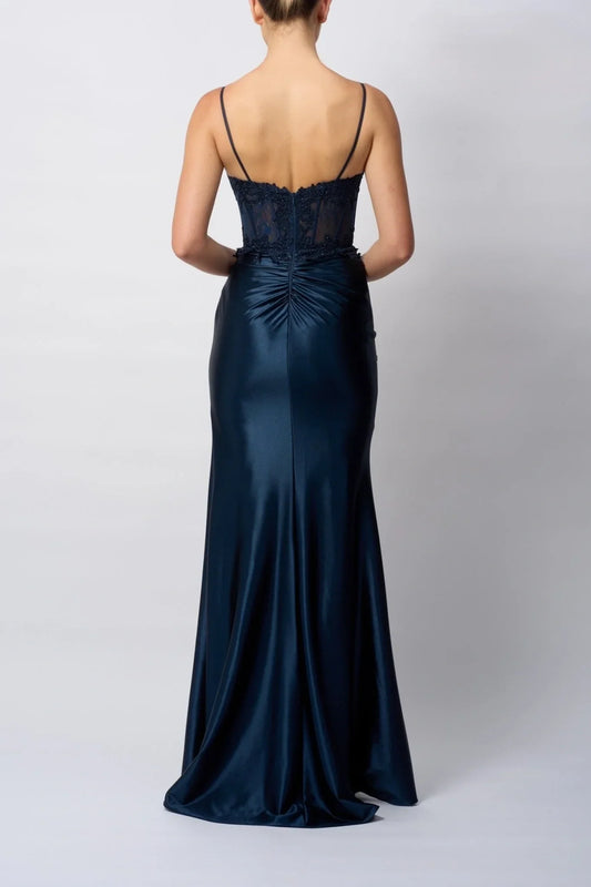 Bateau Spaghetti Straps Appliques Empire Ruched Party Prom Dress