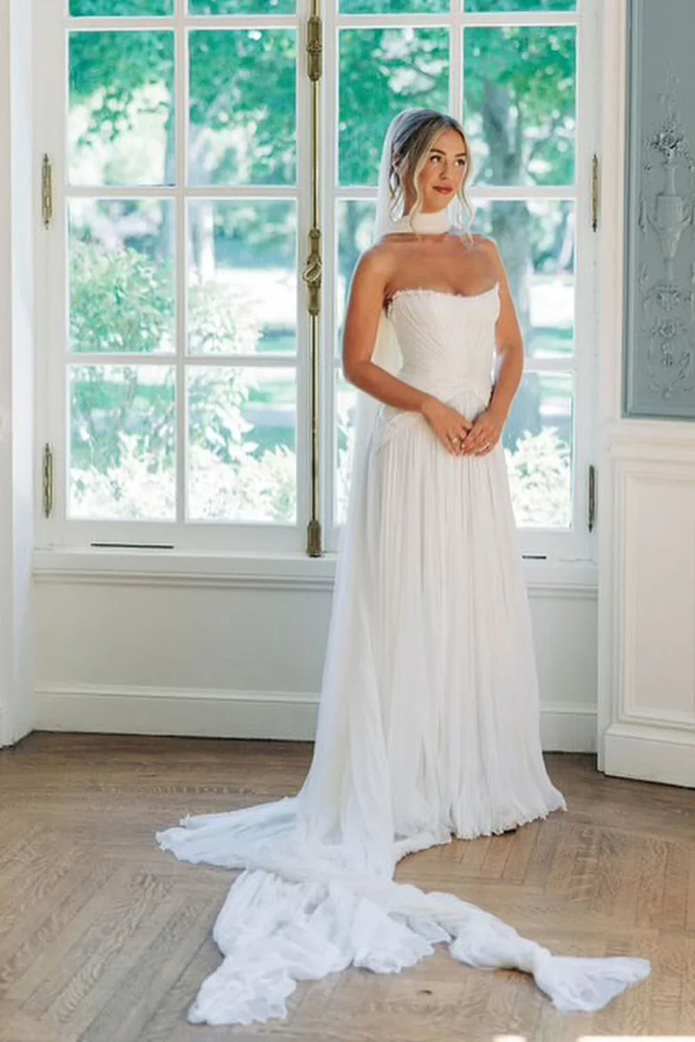 Bateau Strapless Empire A-Line Two Tone Summer Wedding Dress