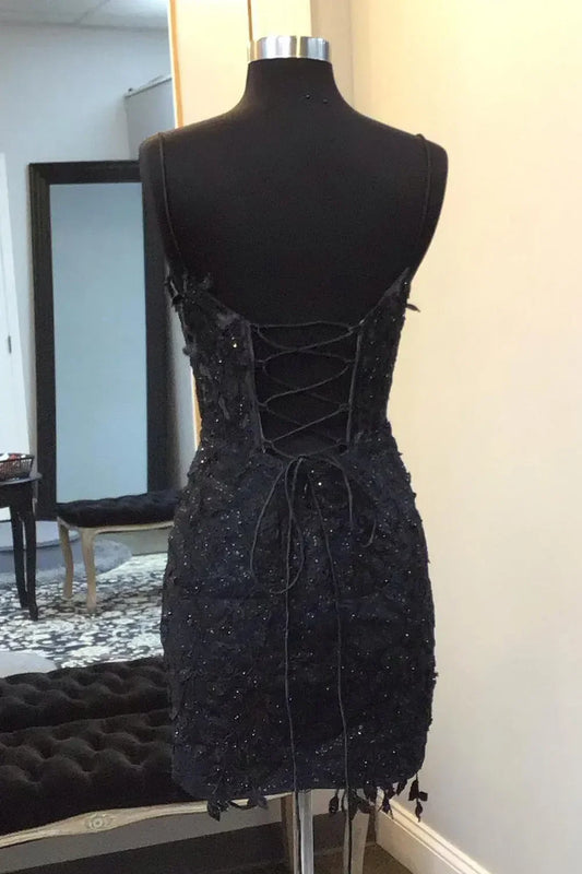Black Lace Sweetheart Strapless Bodycon Homecoming Dress