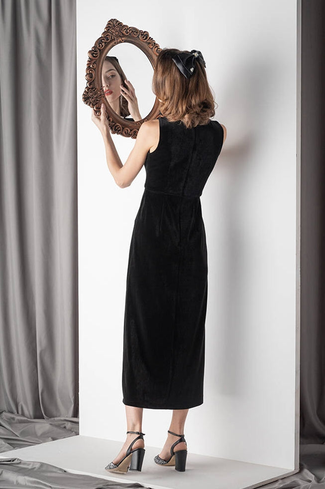 Black Velvet Midi Dress