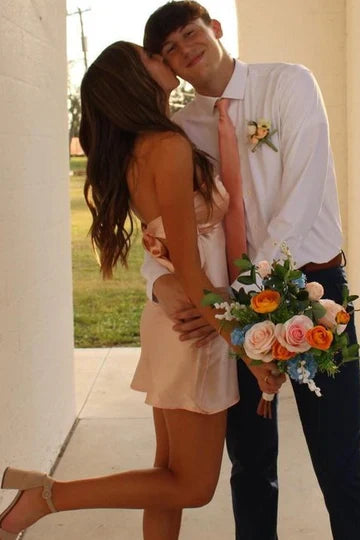 Casual Satin Sweetheart Lace Up Mini Homecoming Dress
