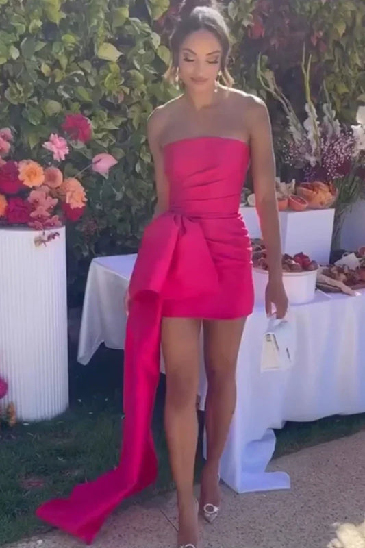 Cute Satin Strapless Empire Pleated Homecoming Dress With Bow
