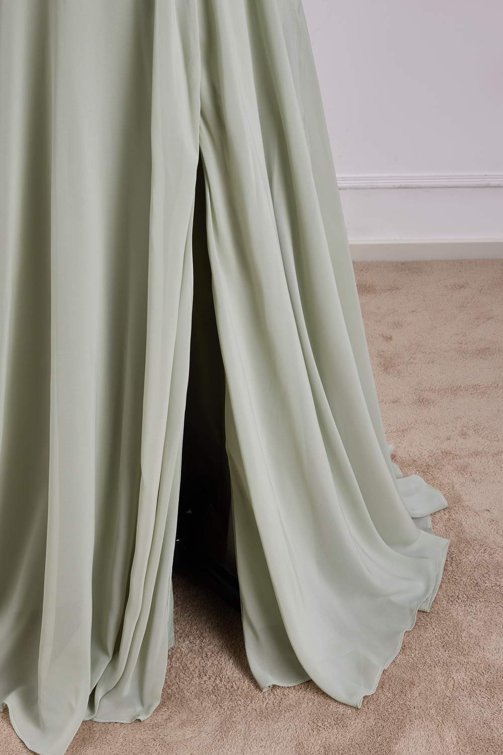 Dusty Sage Halter Keyhole A-line Long Bridesmaid Dress with Slit