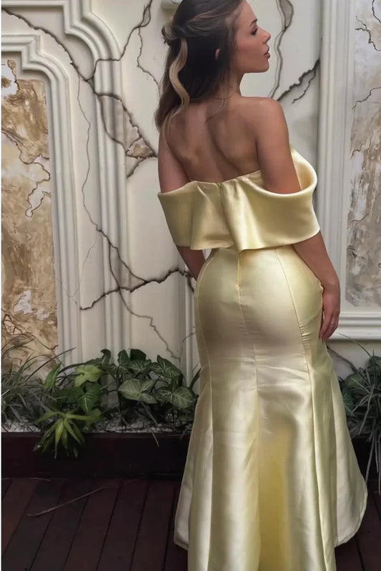 Elegant Satin Mermaid Off-Shoulder Empire Party Prom Dress