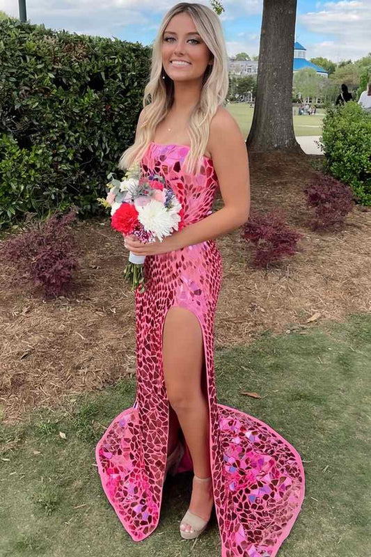 Fully Beaded Strapless Sleeveless Empire Party Prom Dress With Slit
