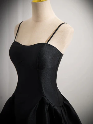 Simple A Line Spaghetti Straps Black Satin Short Prom Dresses, Short Black Homecoming Dresses GG034
