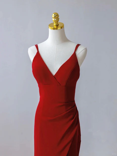Pretty Red Mermaid Spaghetti Straps Split Long Sweep Prom Dress, Evening Dress GG208