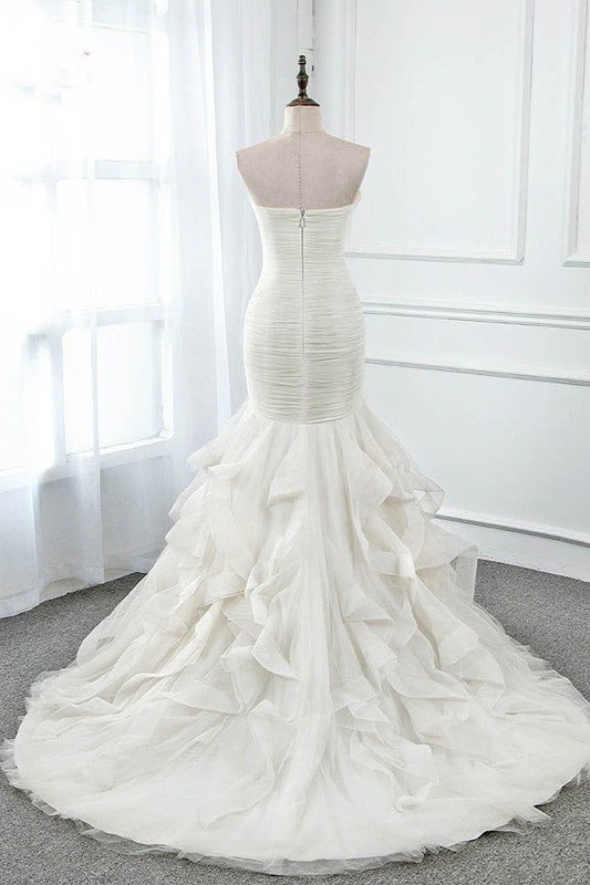 Stunning Mermaid Strapless Chiffon Tulle Long Prom Dress,Wedding Dress,Evening Dress GG2359