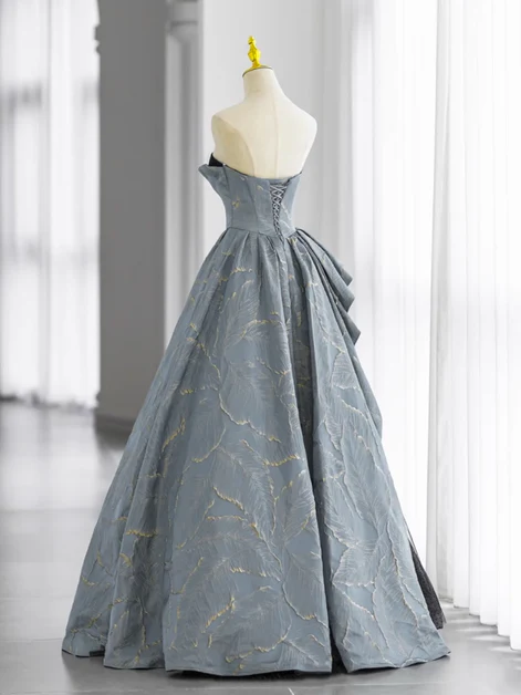 Glam A Line Sweetheart Strapless Blue-Grey Long Prom Dress,Evening Dress GG237