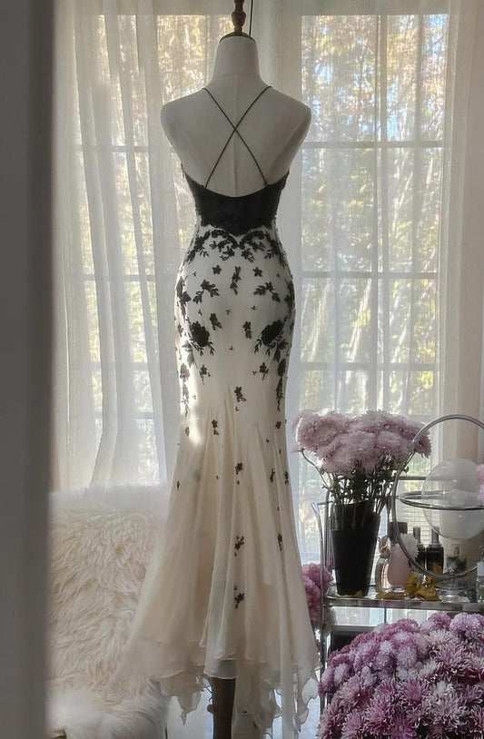 Charming Mermaid Halter Straps Chiffon Applique Long Prom Dress, Party Dress, Evening Dress GG2459