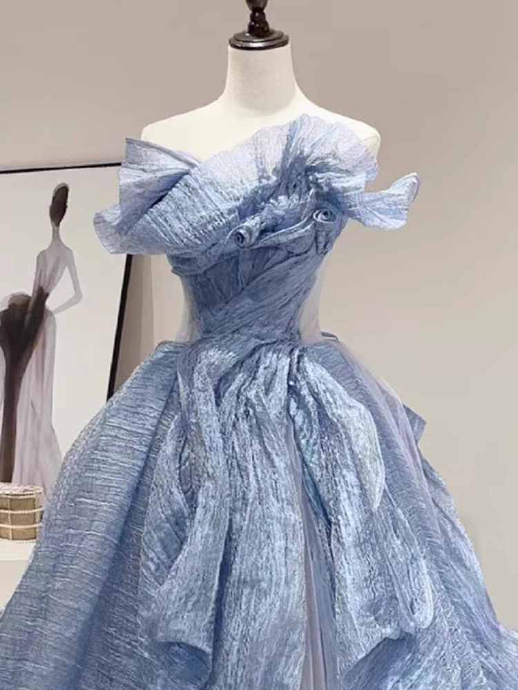 Unique A Line Strapless Tulle Long Prom Dress, Party Dress, Evening Dress GG2859