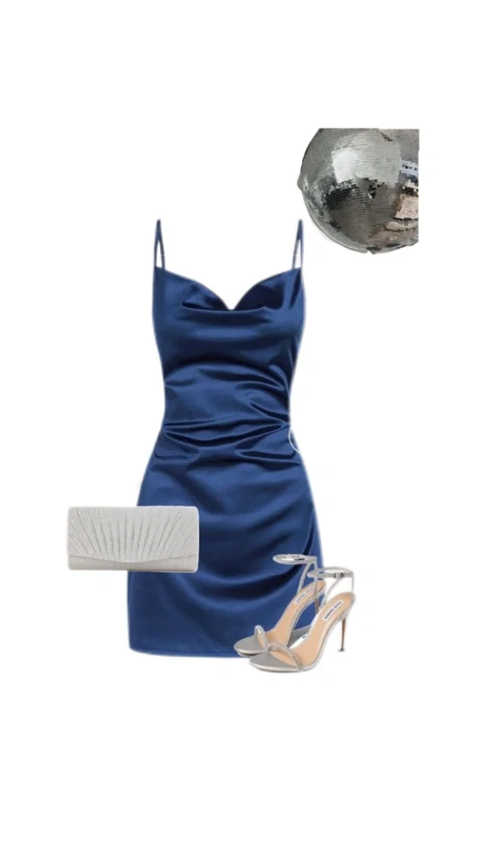 Navy Mermaid Spaghetti Straps Satin Short Homecoming Dress,Vacation Dress,Summer 19th Birthday Dress GG4634