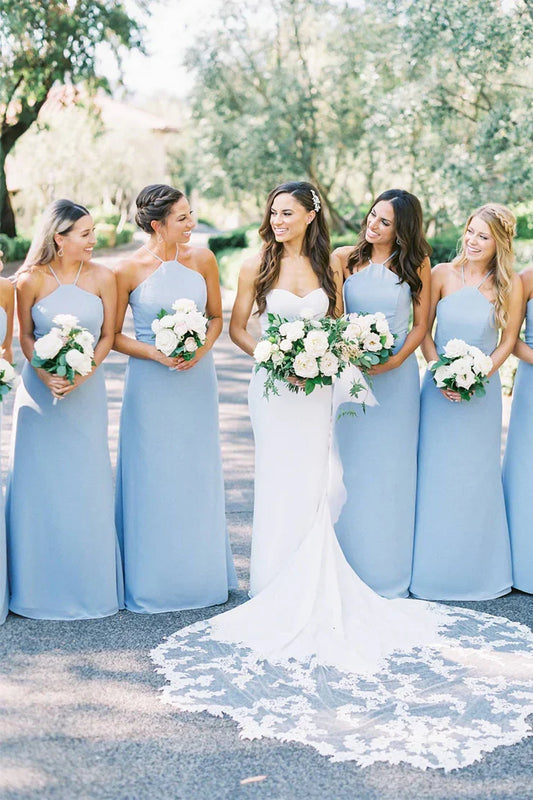 High Neck Sleeveless Floor-Length Bridesmaid Dress