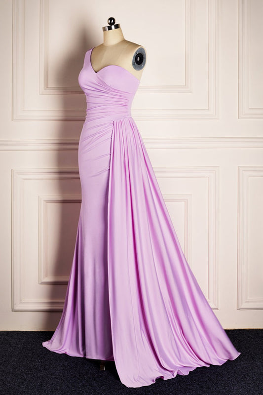 Lilac Mermaid Single Strap Satin Long Bridesmaid Dress