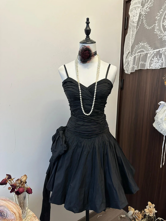 A Line Black Short Prom Dresses Formal Party Gown Taffata Cocktail Dress