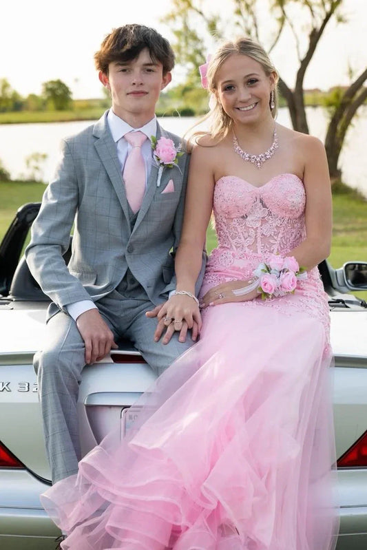 Lace Appliques Sweetheart Strapless Mermaid Party Prom Dress