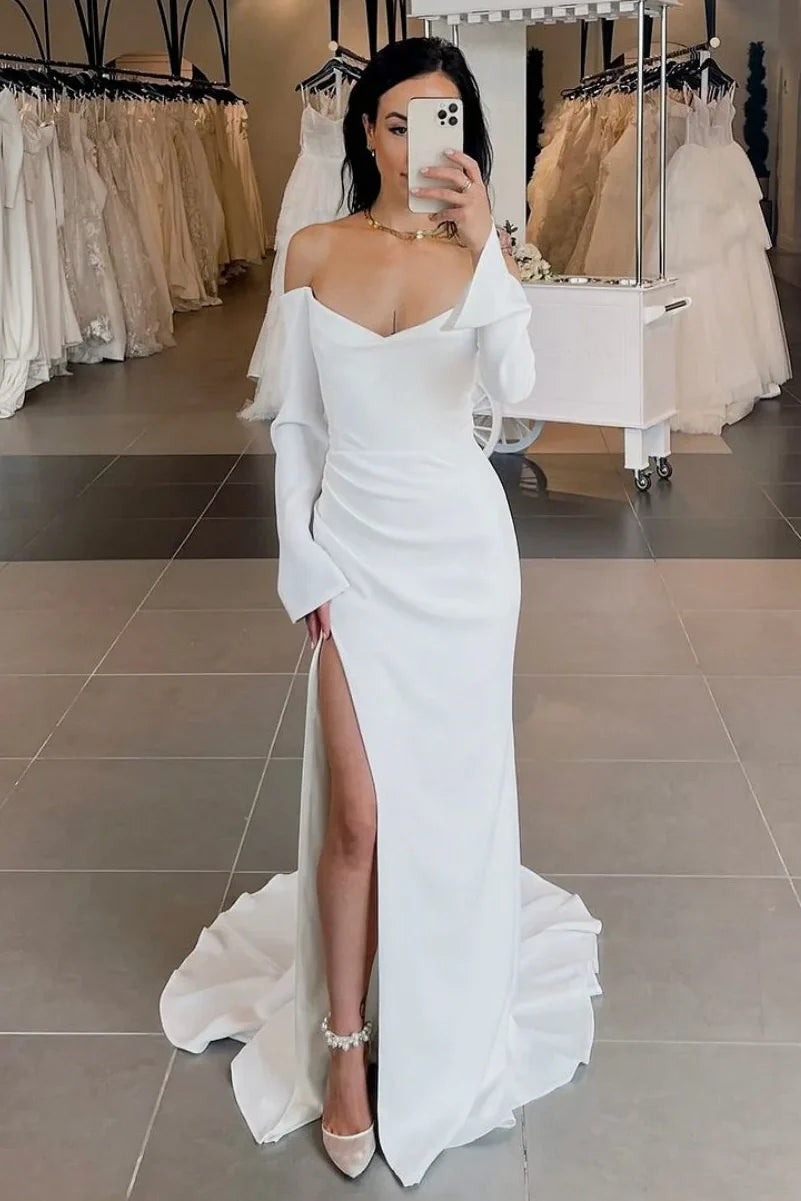 Long Sleeves Mermaid Empire Wedding Dress With Slit