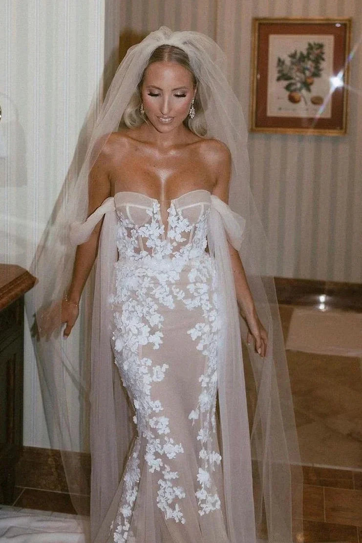 Mermaid Sweetheart Off-Shoulder Lace Appliques Wedding Dress