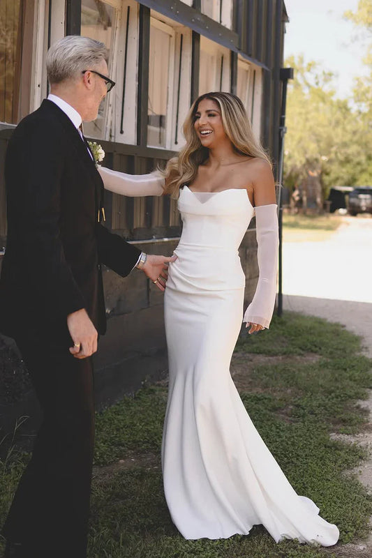 Mermaid V-Neck Strapless Empire Satin Summer Wedding Dress
