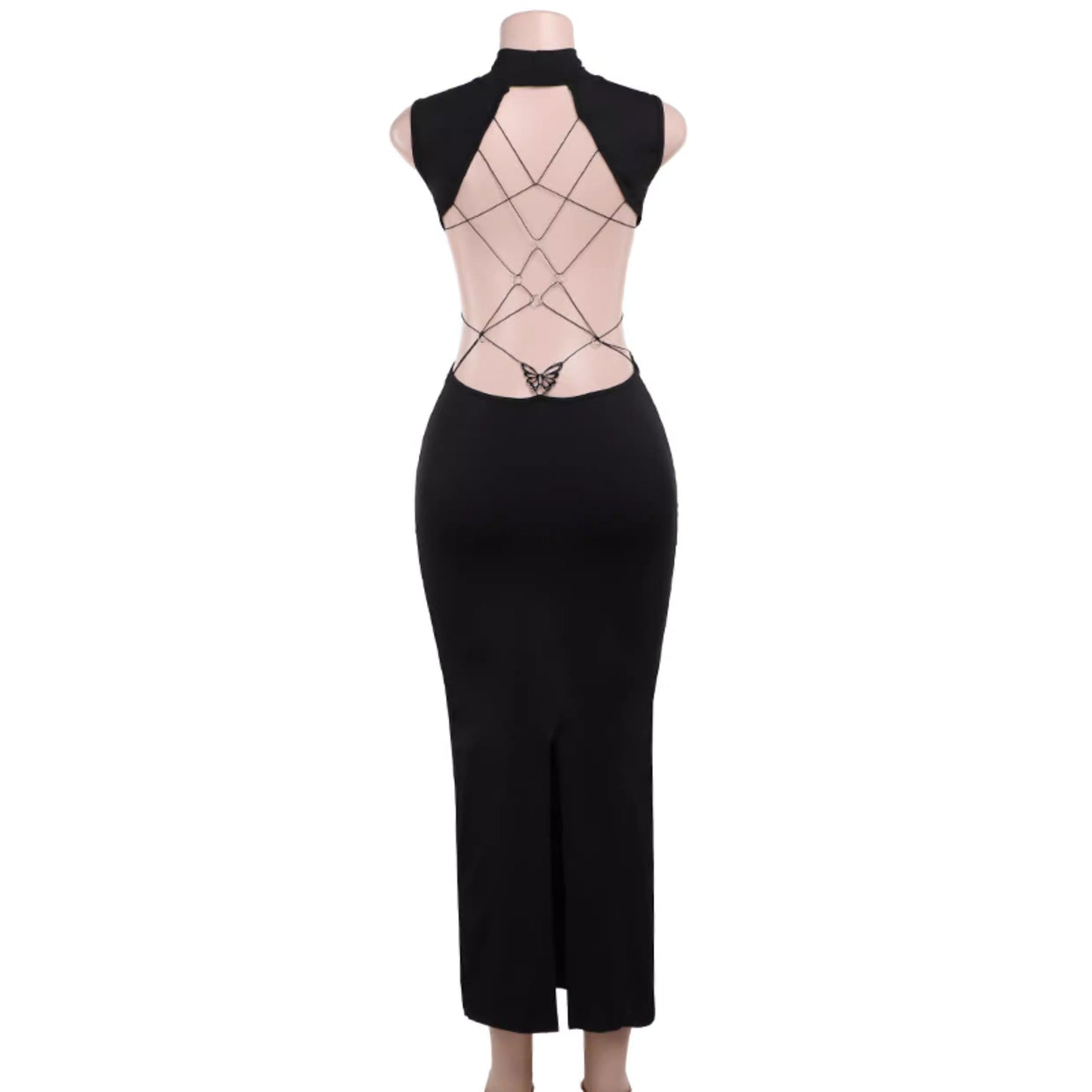 European and American style metallic butterfly hollow-out backless dress, sexy style, slimming slit long skirt 11488