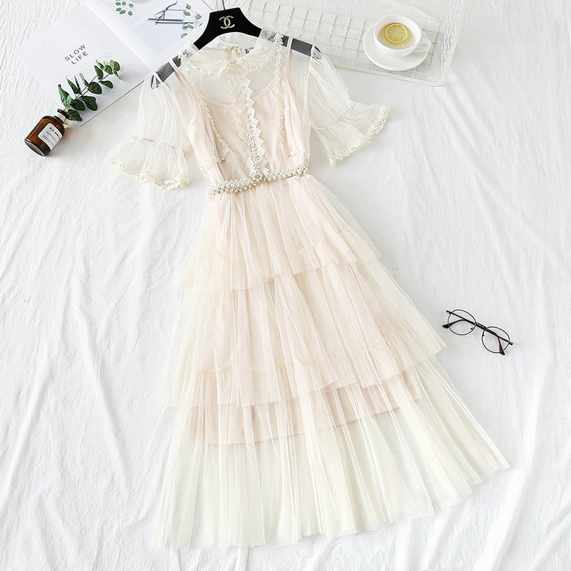 Fairy super xiansen sweet French high waist layered cake skirt 4337