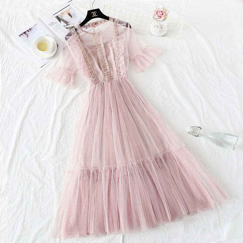 French retro skirt knee length suspender suit 4477