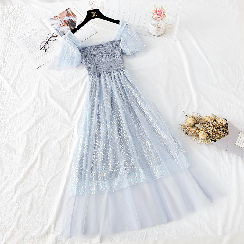 French minority Sequin gauze long skirt is super xiansen sweet 4328