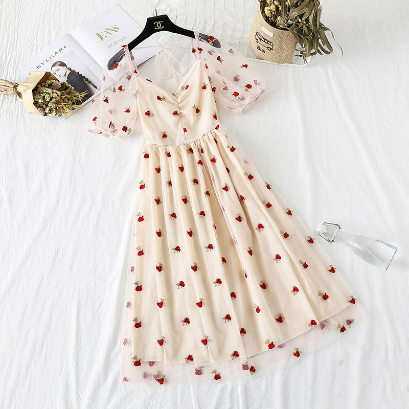 Mesh embroidery super fairy sweet dress 4312