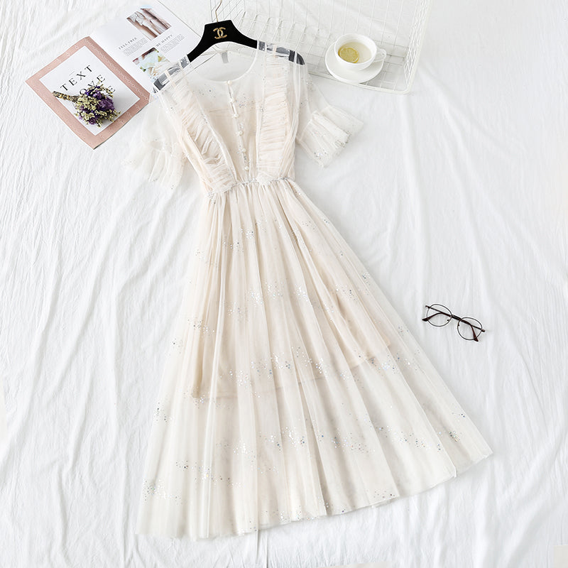 French minority Platycodon skirt foreign style mesh dress 4476