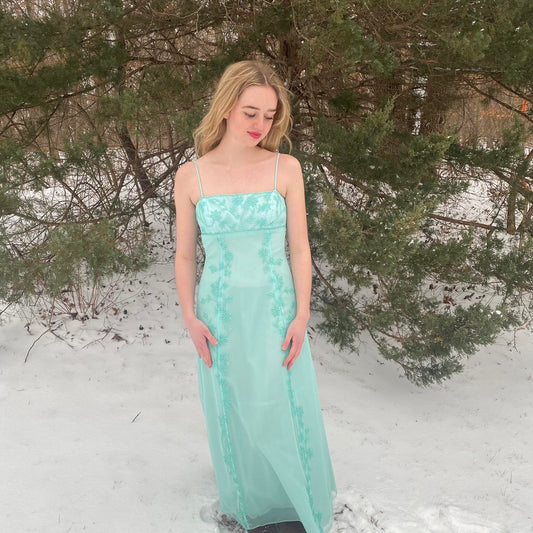 Green Gorgeous Sparkly Elegant Delicate Beaded Spaghetti Strap Long Tulle Chiffon Ball Gown Evening Gown Party Dress Prom Gown gh3738