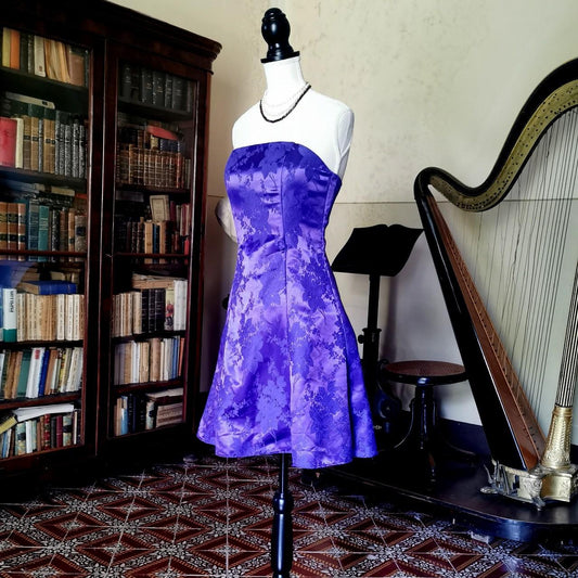 Girlhomeshops--Purple Floral Vintage Short/Mid-Length Cropped Satin Homecoming Dress gh5534