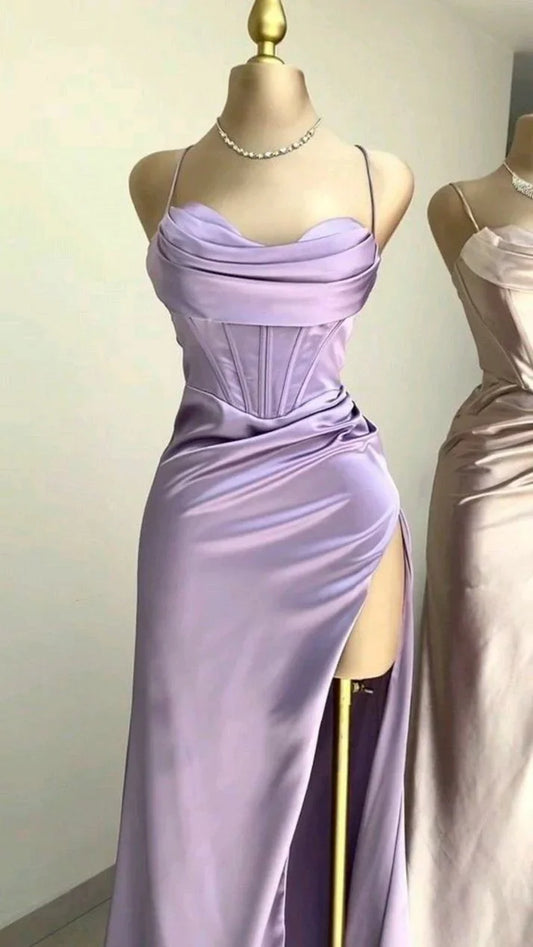 Charming Satin High Slit Sweetheart Mermaid Long Prom Dress Party Dress Evening Dress TP4513