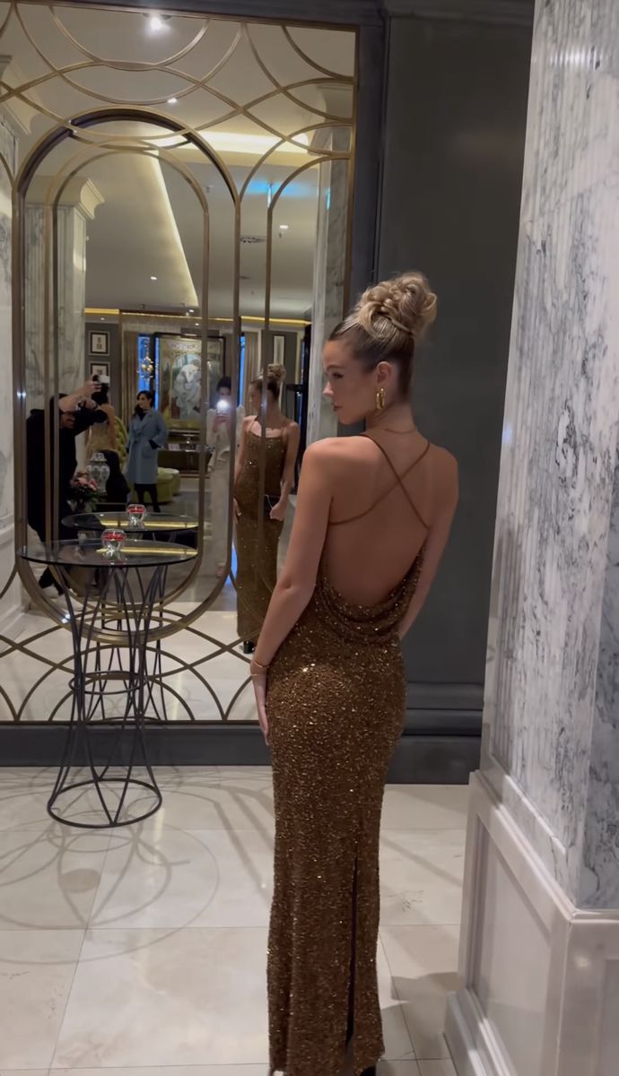 Simple Sheath Straps Long Sequin Brown Prom Dress P1413