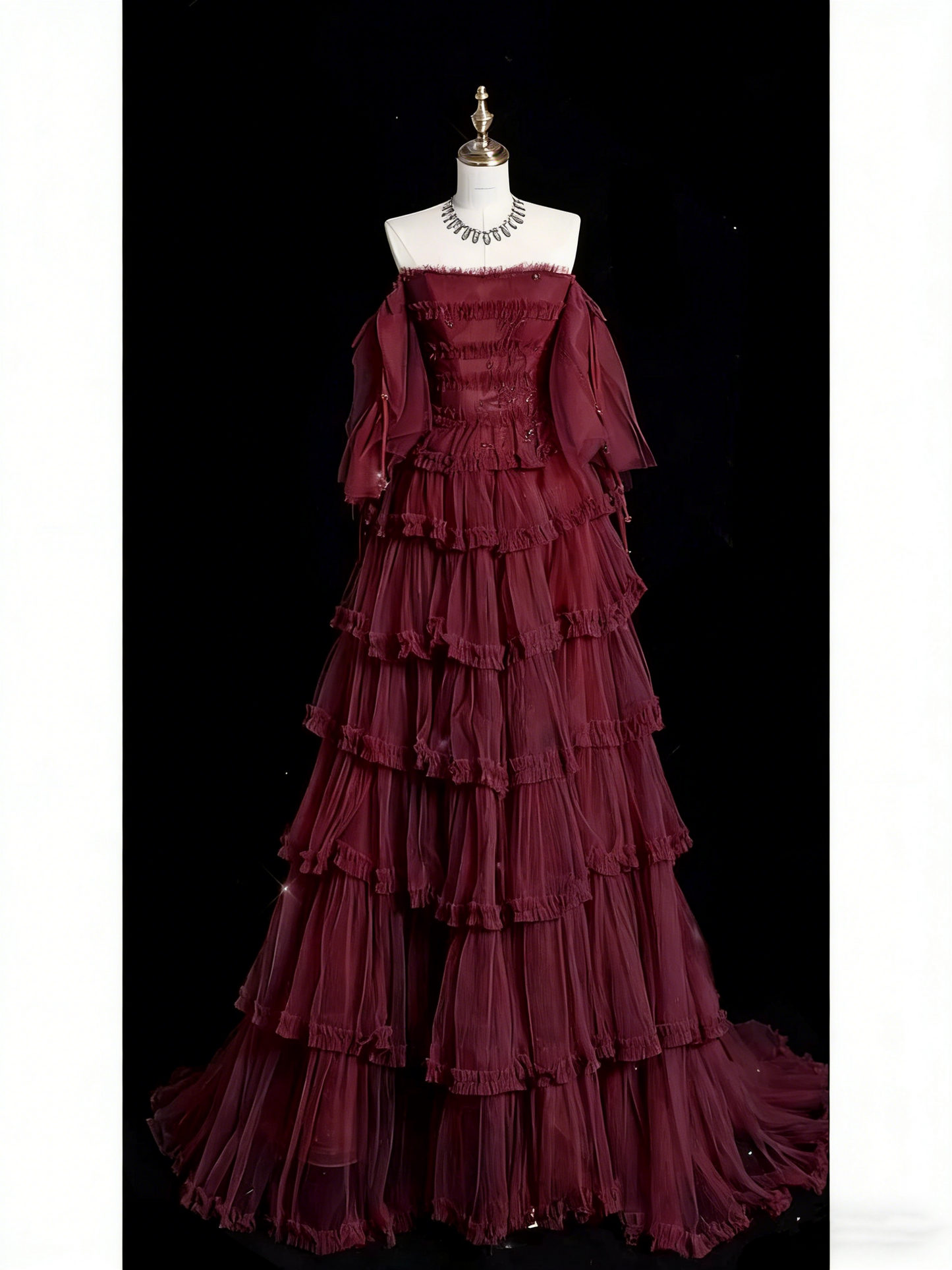 Chic Ball Gown Off The Shoulder Long Sleeves Evening Dress Tulle Long Prom Dresses P2340