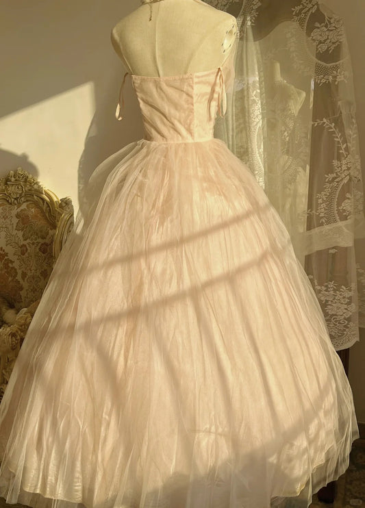 Cute Pink Halter Neck Sleeveless Tulle Puff Prom Dress P3499