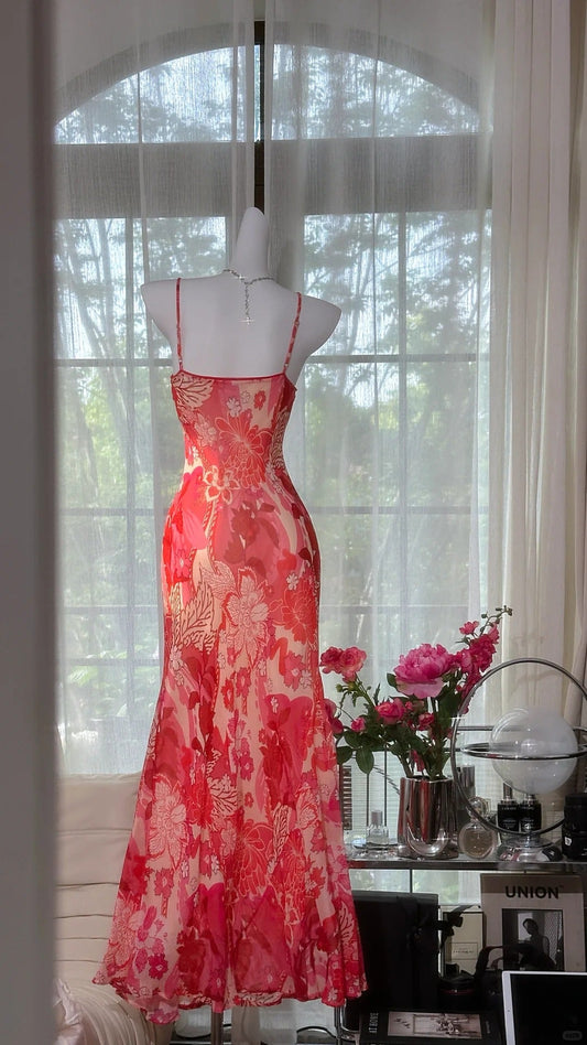 Beautiful Printed V-neck Strapless Chiffon Mermaid Prom Dress P3797