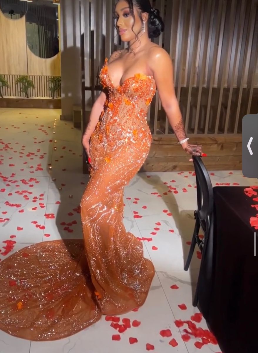 Mermaid Orange Prom Dresses Sleeveless 17th Birthday Outfits P394