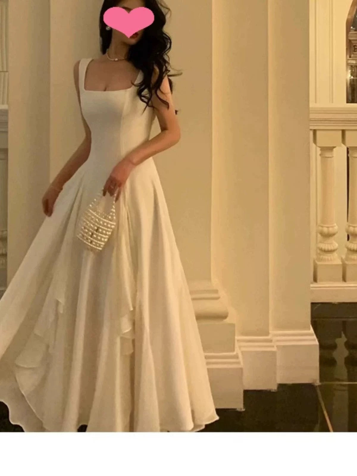 A Line Square Neck Prom Dress, Ankle Length Birthday Outfits P447