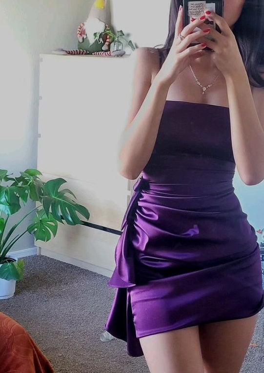 Charming Homecoming Dress Stain Strapless Purple Cocktail Dress Short Birthday Party Dress P4940