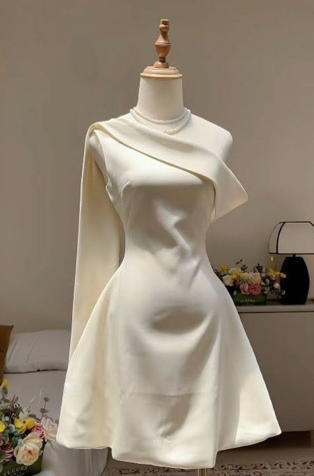 Charming Homecoming Dress A Line Ivory One Shoulder Cocktail Dress Short Birthday Party Dress P4943