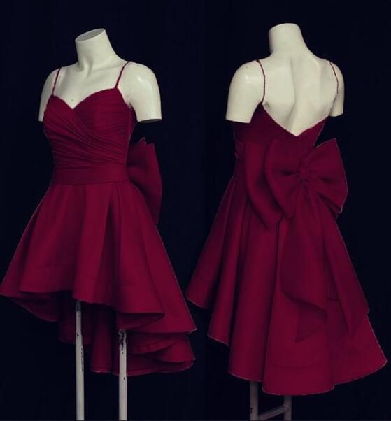 Fashion Homecoming Dress A Line Spaghetti Straps Wine Red Cocktail Dress Short Birthday Party Dress P4945