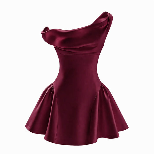 Stunning Homecoming Dress Burgundy A Line Stain One Shoulder Cocktail Dress Short Birthday Party Dress P4947