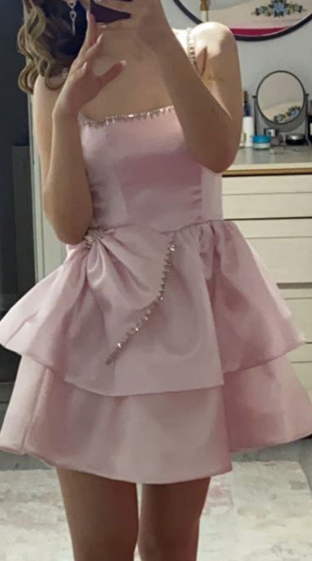 Sweet Homecoming Dress Pink Spagehhti Straps Stain Short Birthday Party Dress Cocktail Dress P4973