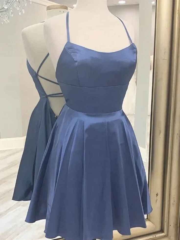 Pretty Homecoming Dress Stain Navy Blue Halter Pleated Cocktail Dress Short Birthday Party Dress P4986