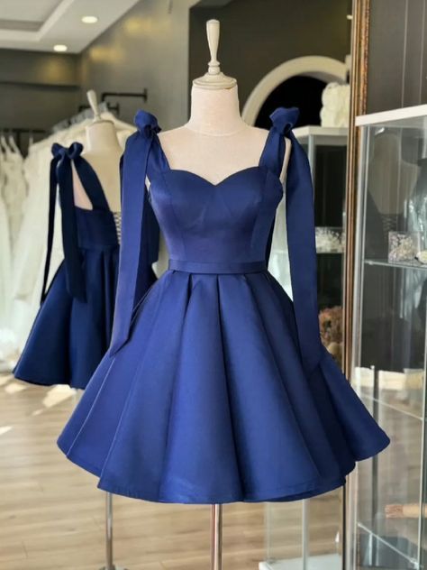 Fashion Homecoming Dress A Line Straps Navy Blue Stain Short Birthday Party Dress Cocktail Dress P5009