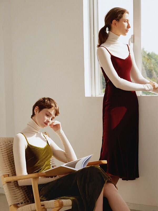 Straps Burgundy Velvet Midi Dress