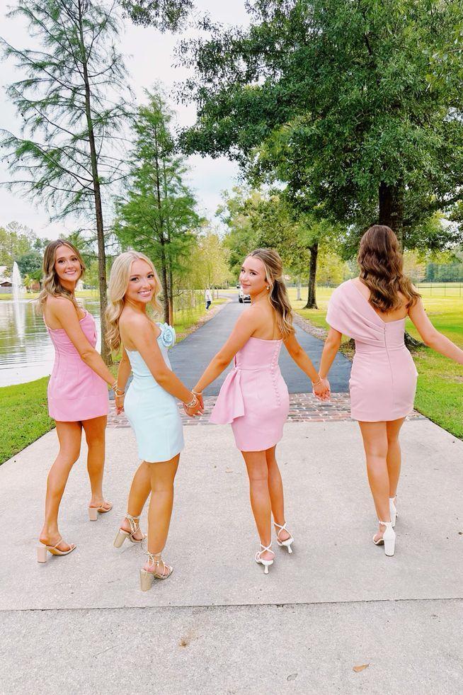 Pretty Satin 3D Florals Strapless Mini Party Homecoming Dress