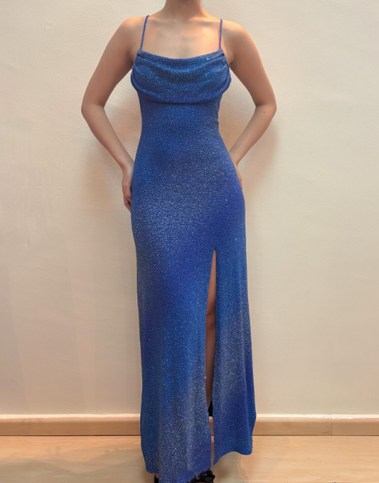 Blue Sparkling Long Satin Ball Gown Evening Gown Party Dress gh4812