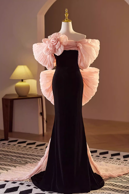 Vintage Off-Shoulder 3D Flower Mermaid Ruffled Cape Evening Gown TP5463